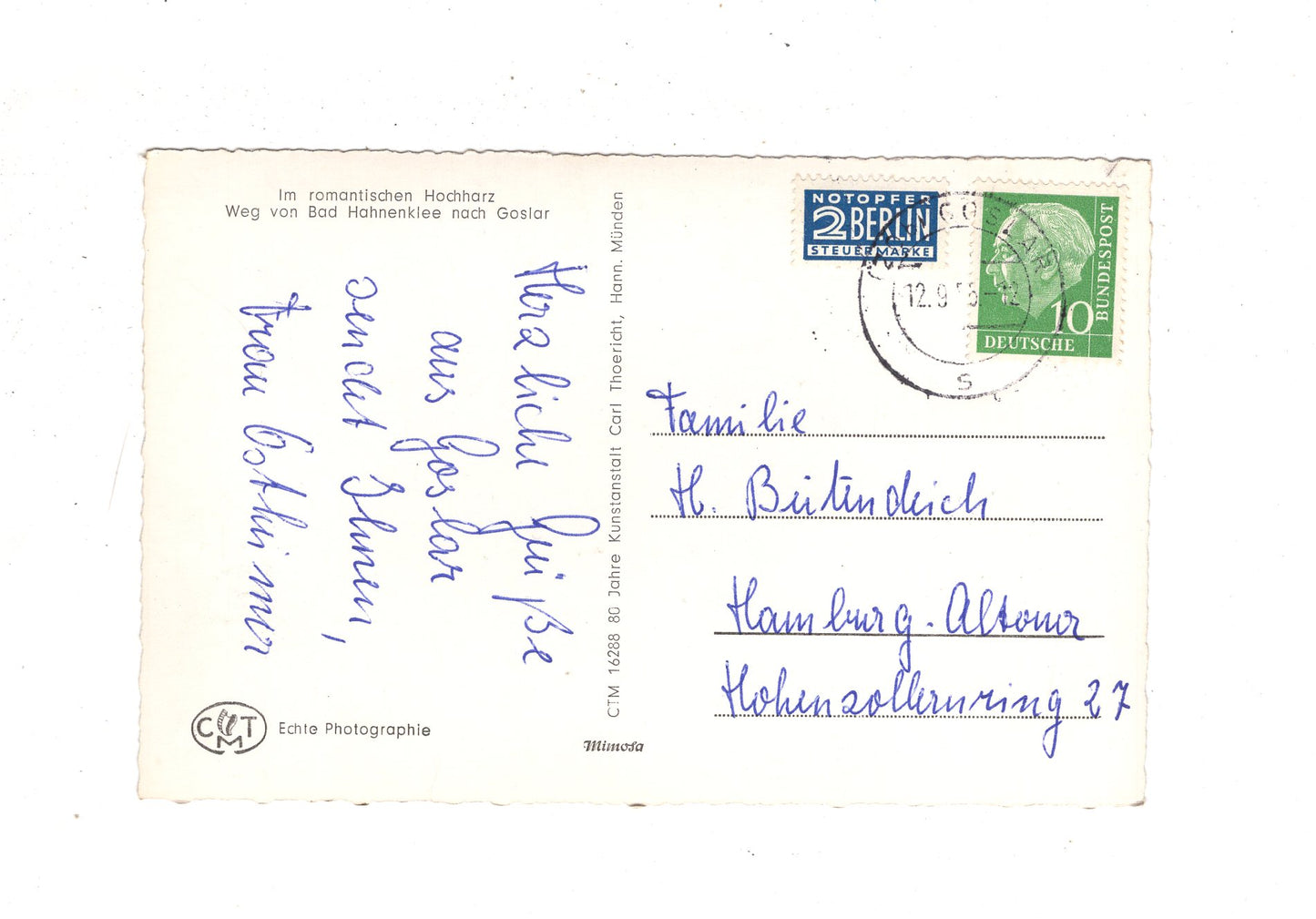 Ansichtskarte Weg von Bad Hahnenklee nach Goslar / J1-63