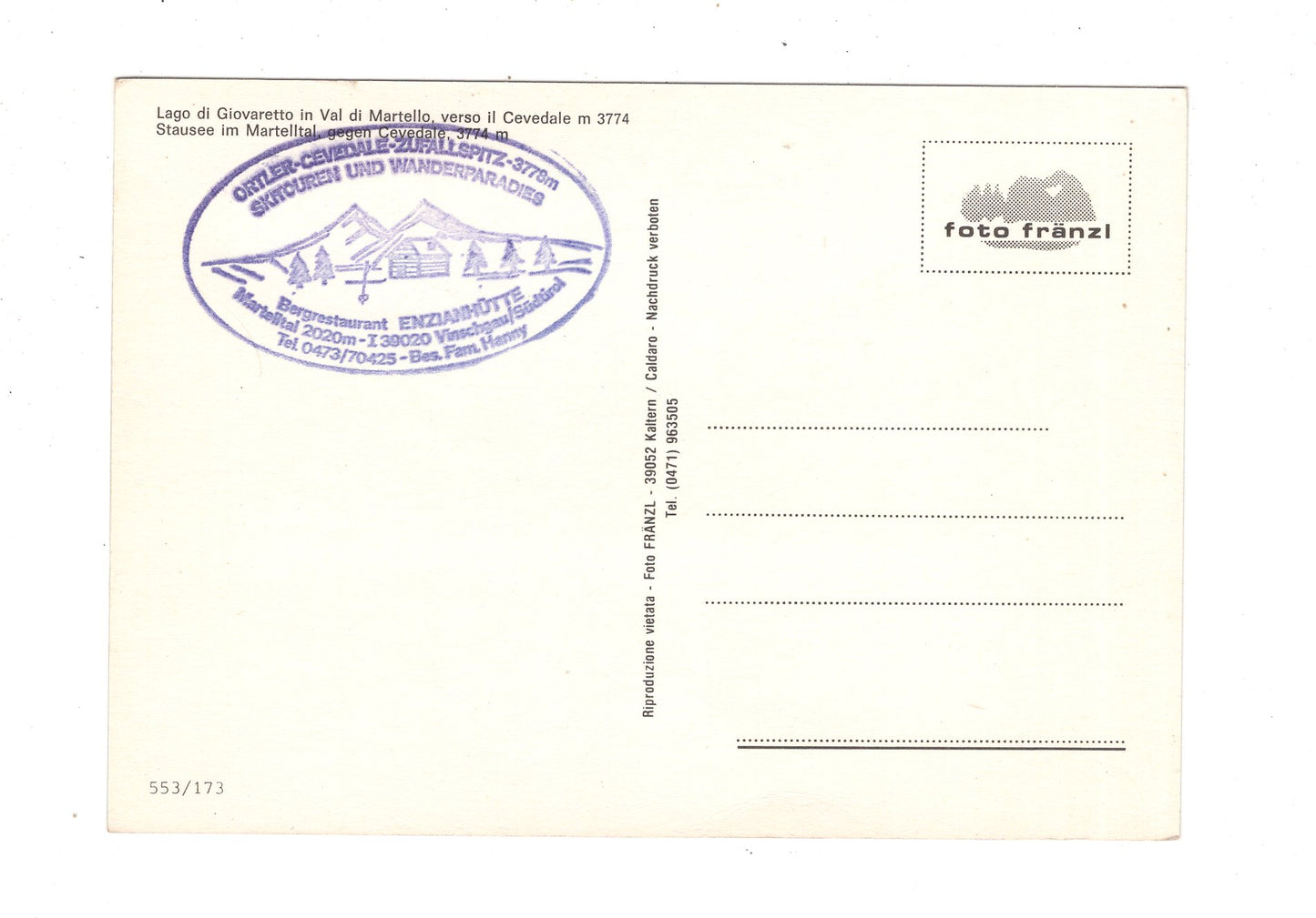 Ansichtskarte Lago di Giovaretto in Val di Martello / Italien / N1-61