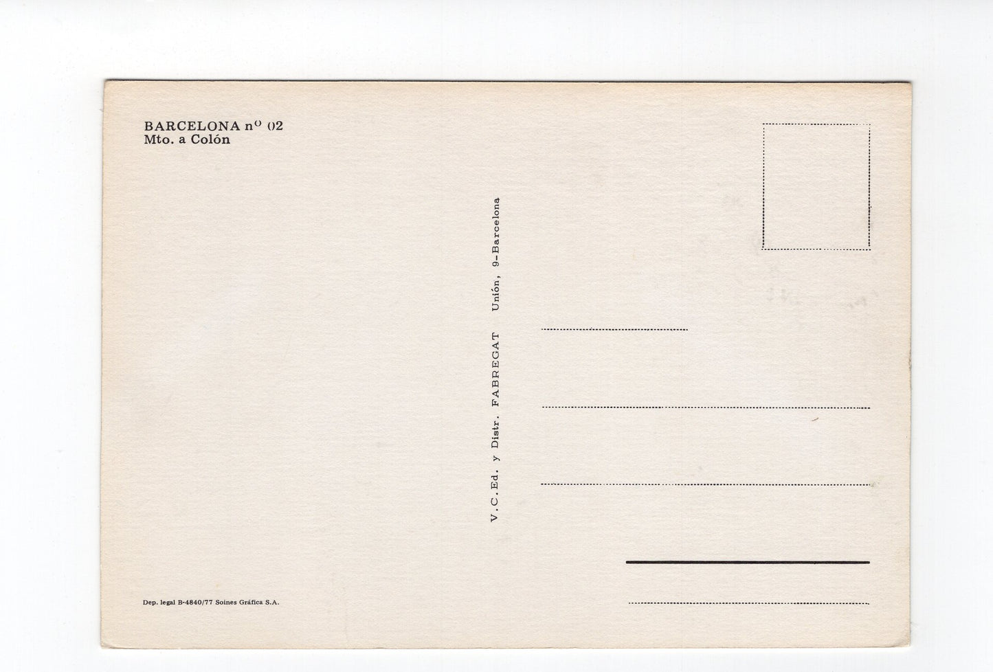 Ansichtskarte Barcelona / Mto. a Colon / Spanien