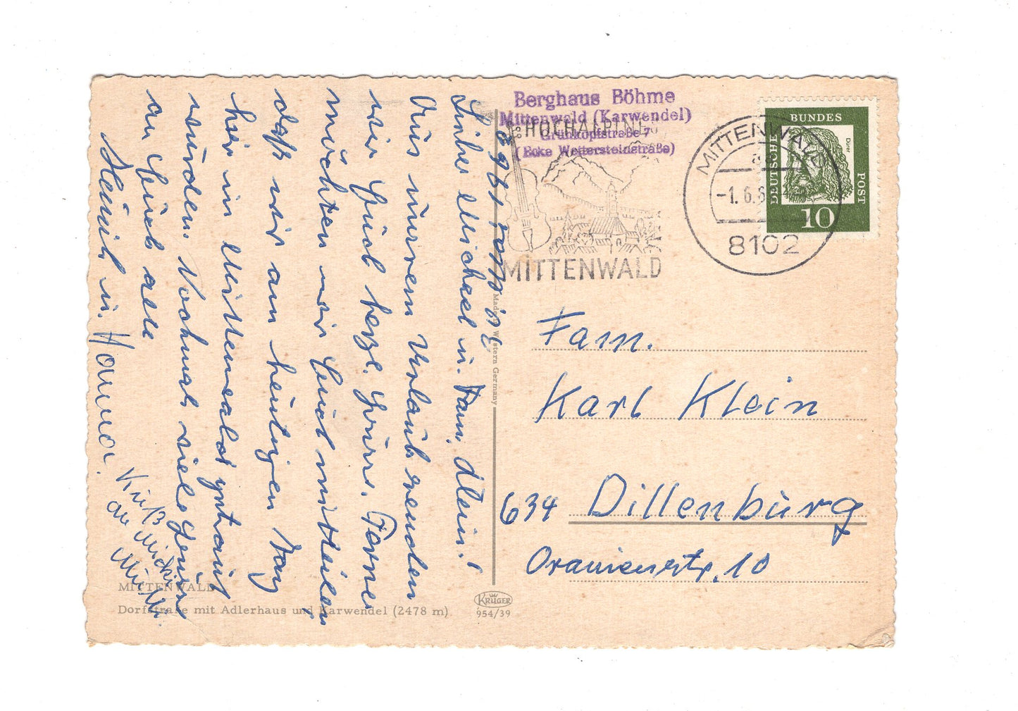 Ansichtskarte Mittenwald / Oberbayern / Dorfstraße mit Adlerhaus / G1-56