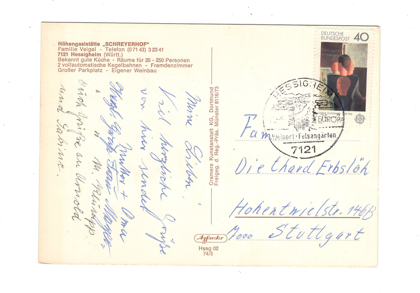 Ansichtskarte Höhengaststätte Schreyerhof / Hessigheim / Württemberg