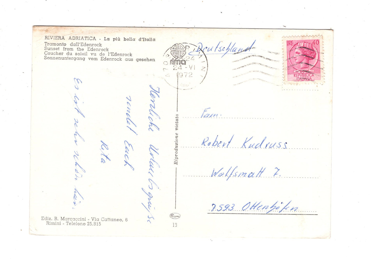 Ansichtskarte Riviera Adriatica / Tramonto dall´Edenrock / Italien / N1-62