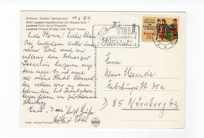 Ansichtskarte Luzern / Kapellbrücke mit Wasserturm / Schweiz