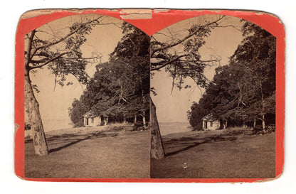 Fotografie Stereoskopie Unbekannte Landschaft mit Haus an der See / USA