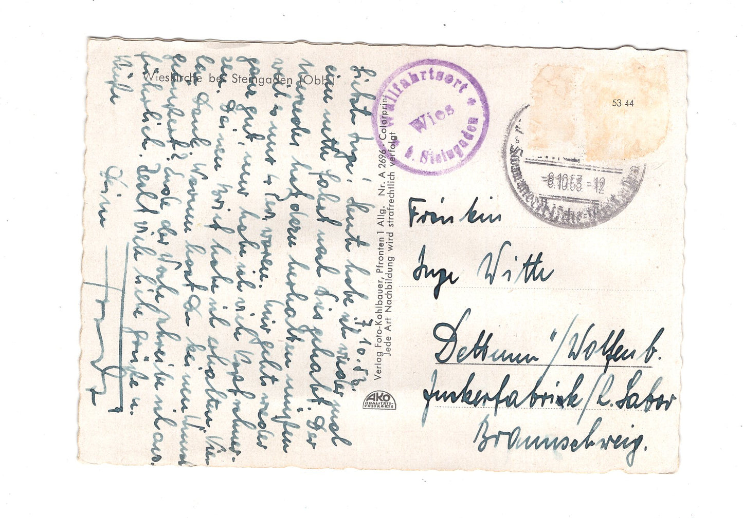 Ansichtskarte Wieskirche bei Steingaden / Oberbayern