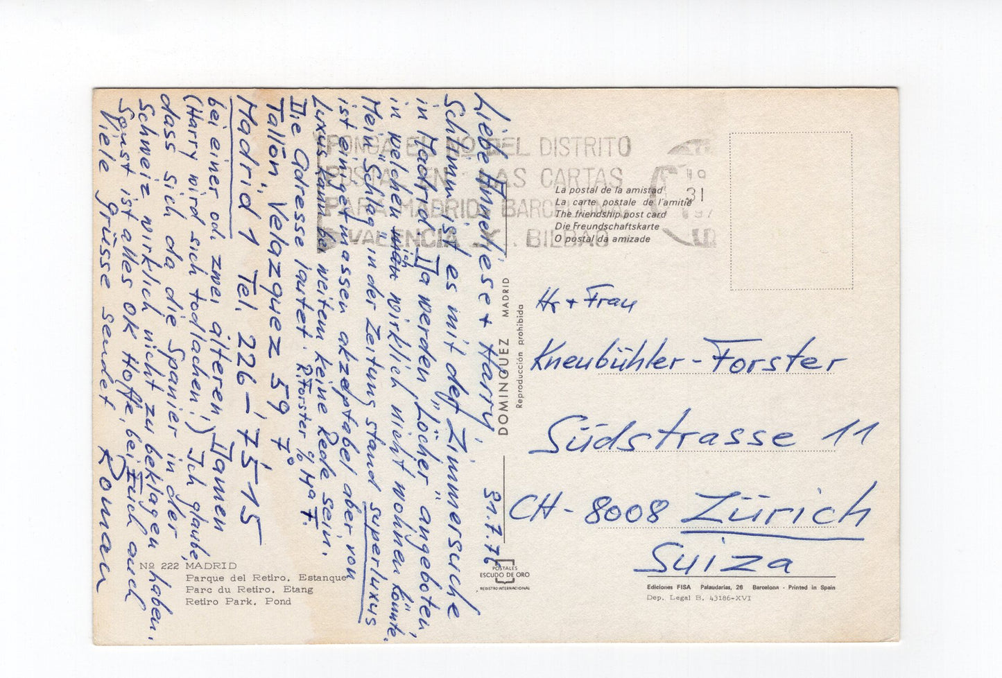 Ansichtskarte Madrid / Parque del Retiro / Estanque / Spanien