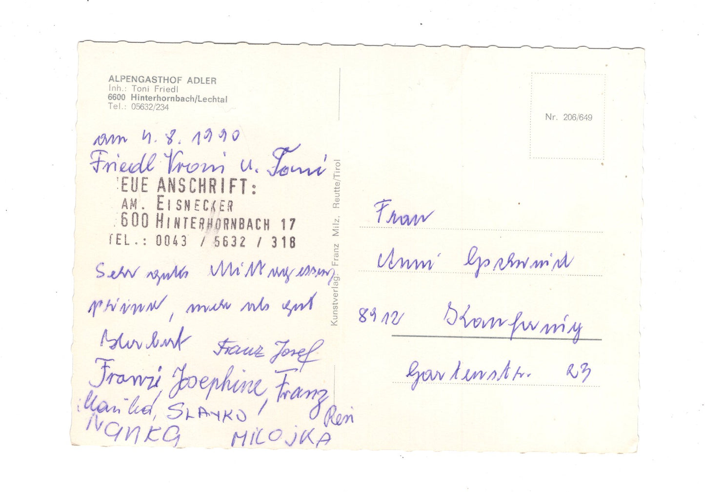 Ansichtskarte Alpengasthof Adler / Hinterhornbach / Lechtal