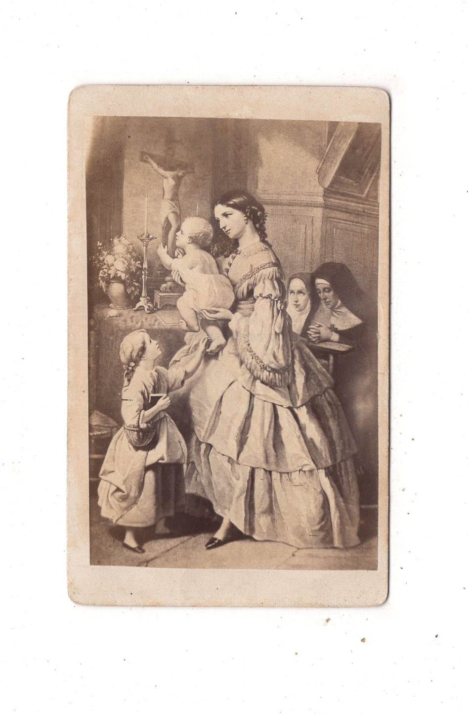 Fotografie Kunst / Feine Dame mit Kindern und Nonnen beim Gebet - 1870er