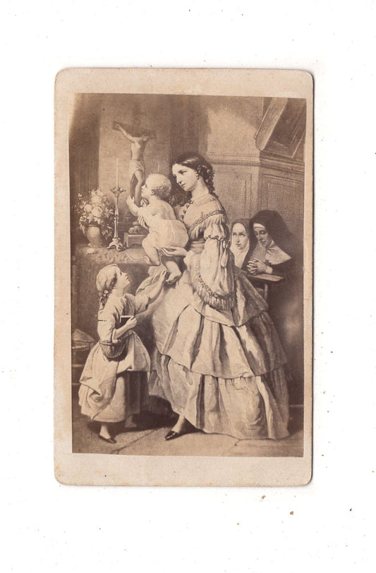 Fotografie Kunst / Feine Dame mit Kindern und Nonnen beim Gebet - 1870er