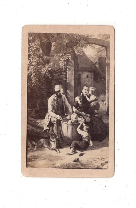 Fotografie Kunst / Bäuerliches Paar mit Kindern und Hind - 1870er