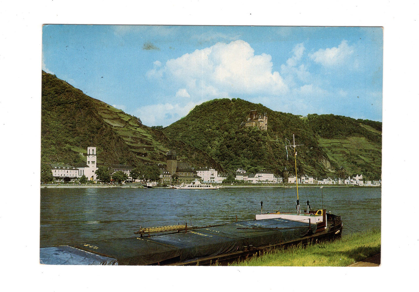 Ansichtskarte Blick von St. Goar am Rhein auf St. Goarshausen mit Burg Katz
