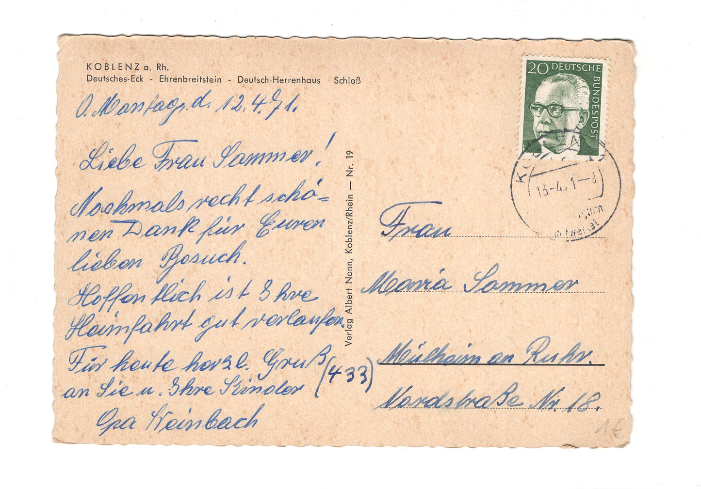 Ansichtskarte Koblenz am Rhein / Deutsch Herrenhaus +++