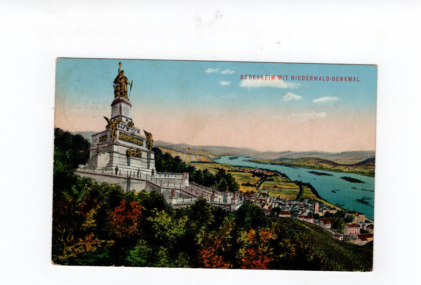 Ansichtskarte Rüdesheim am Rhein mit Niederwald-Denkmal - 1911