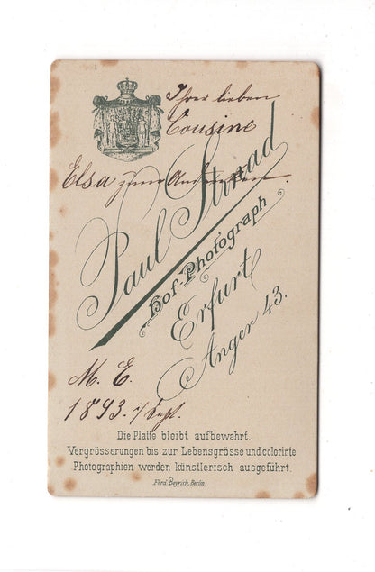 Fotografie Damenportrait mit Widmung - Erfurt 1893 / CDV C1-01