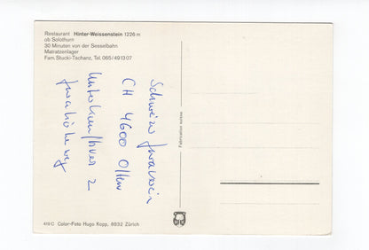 Ansichtskarte Restaurant Hinter-Weissenstein ob Solothurn / Schweiz