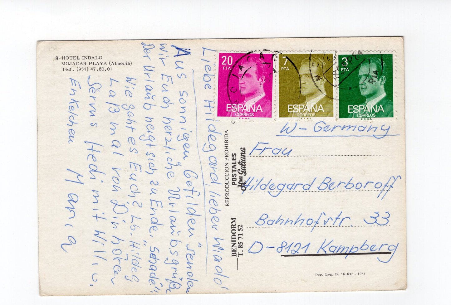 Ansichtskarte Hotel Indalo / Mojacar Playa / Spanien