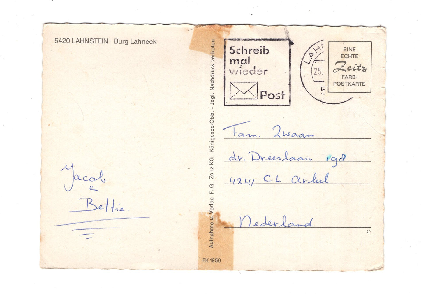 Ansichtskarte Lahnstein / Burg Lahneck