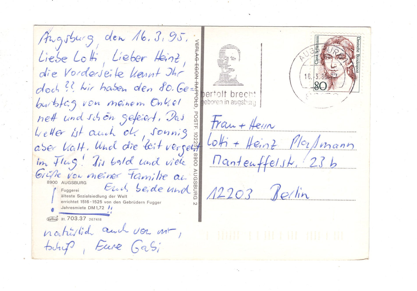 Ansichtskarte Augsburg / Fuggerei / I1-66