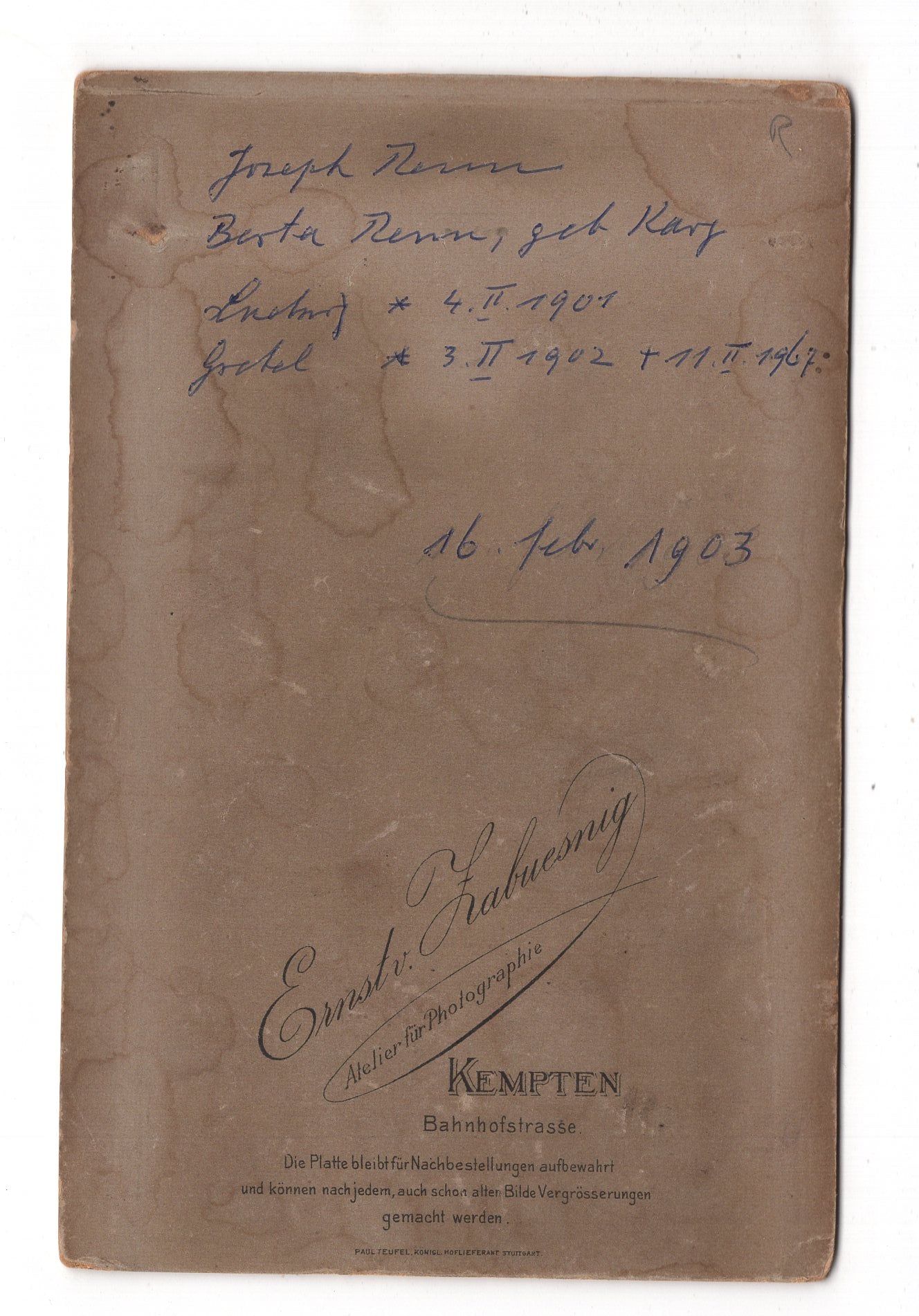 Fotografie Schönes Familienbild / benannt - Kempten 1903 / CAB X-36