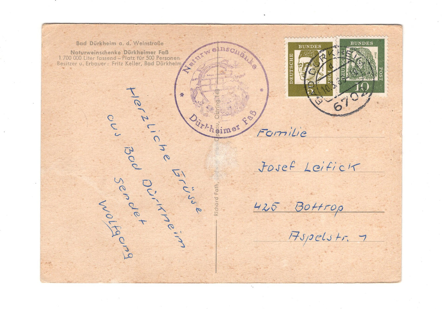 Ansichtskarte Bad Dürkheim an der Weinstraße / Dürkheimer Fass