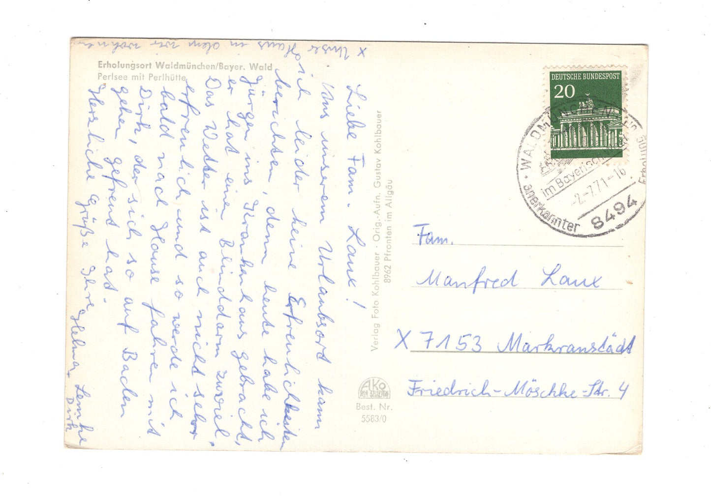 Ansichtskarte Waldmünchen / Bayerischer Wald / Perlsee mit Perlhütte