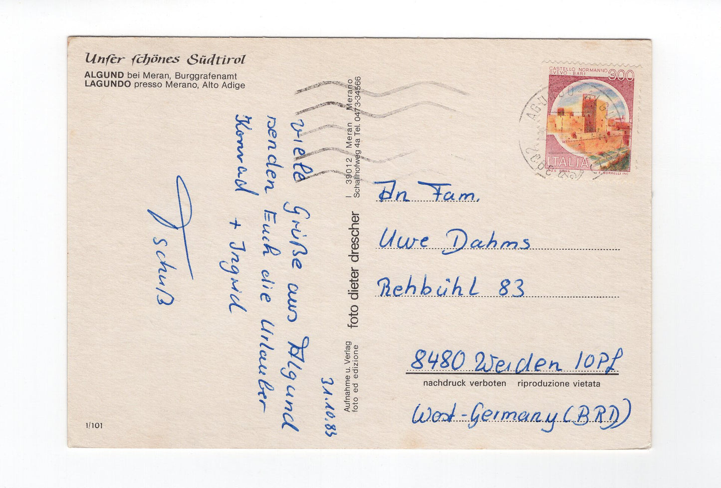 Ansichtskarte Algund bei Meran / Südtirol / Italien