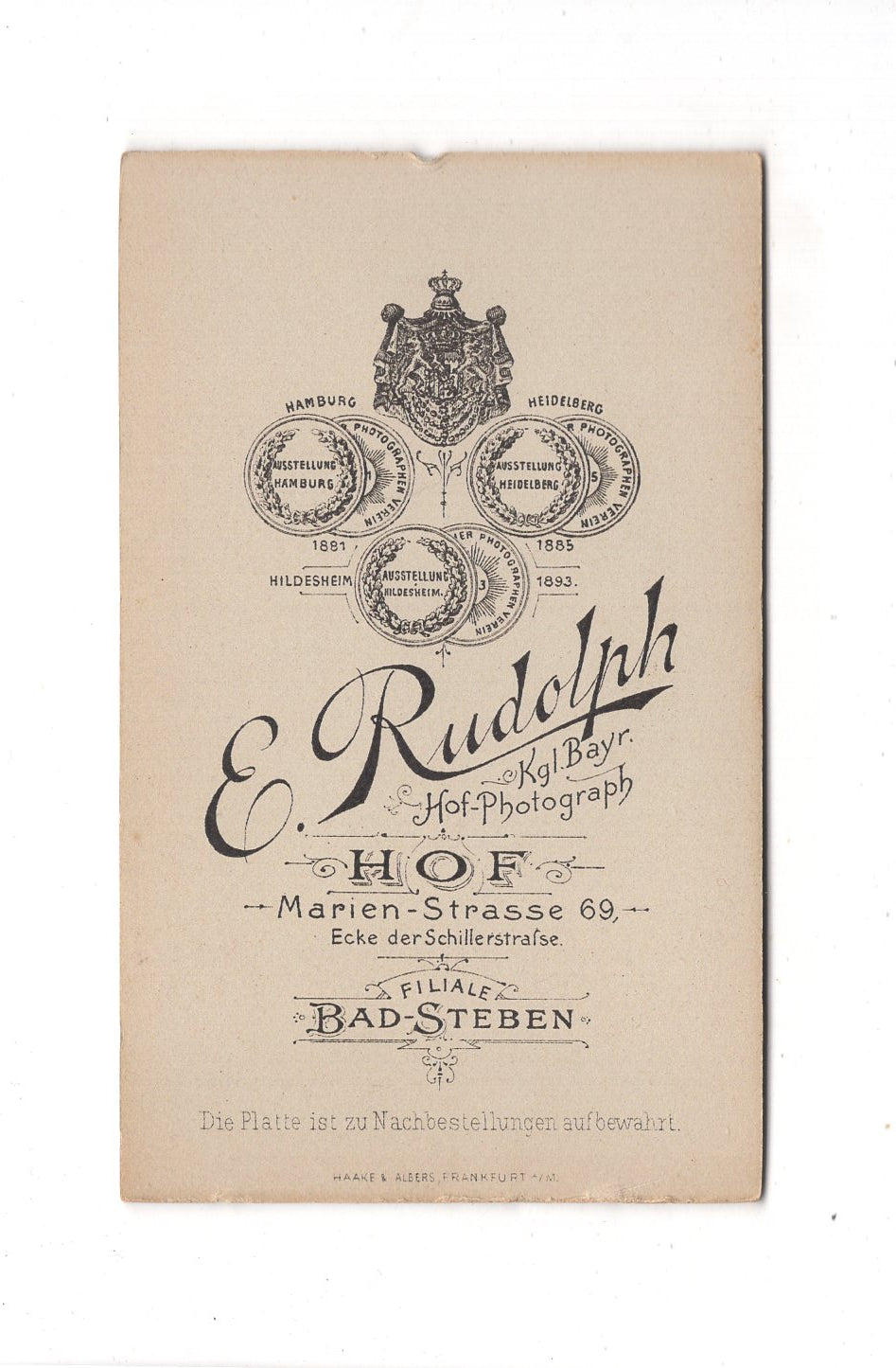 Fotografie Herrenportrait - Hof / Bad Steben 1890er / CDV C1-20