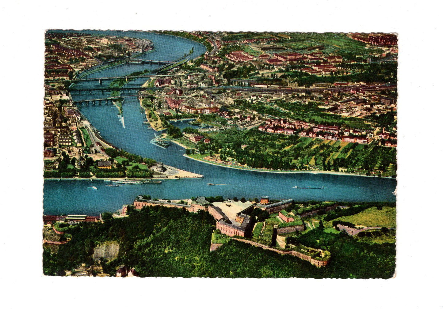 Ansichtskarte Koblenz am Rhein / Mündung der Mosel in in Rhein