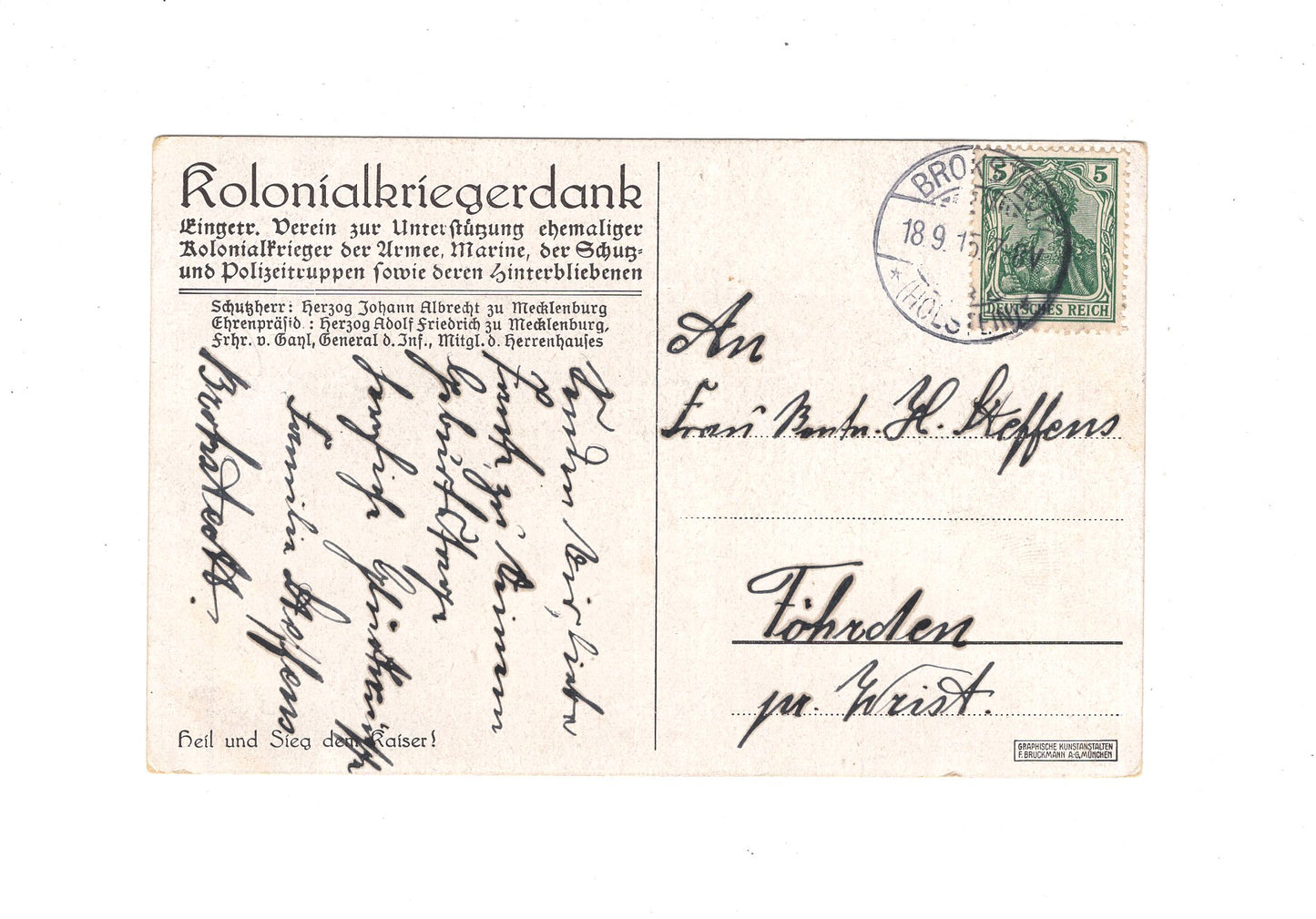 Ansichtskarte / Kolonialkriegerdank - 1915