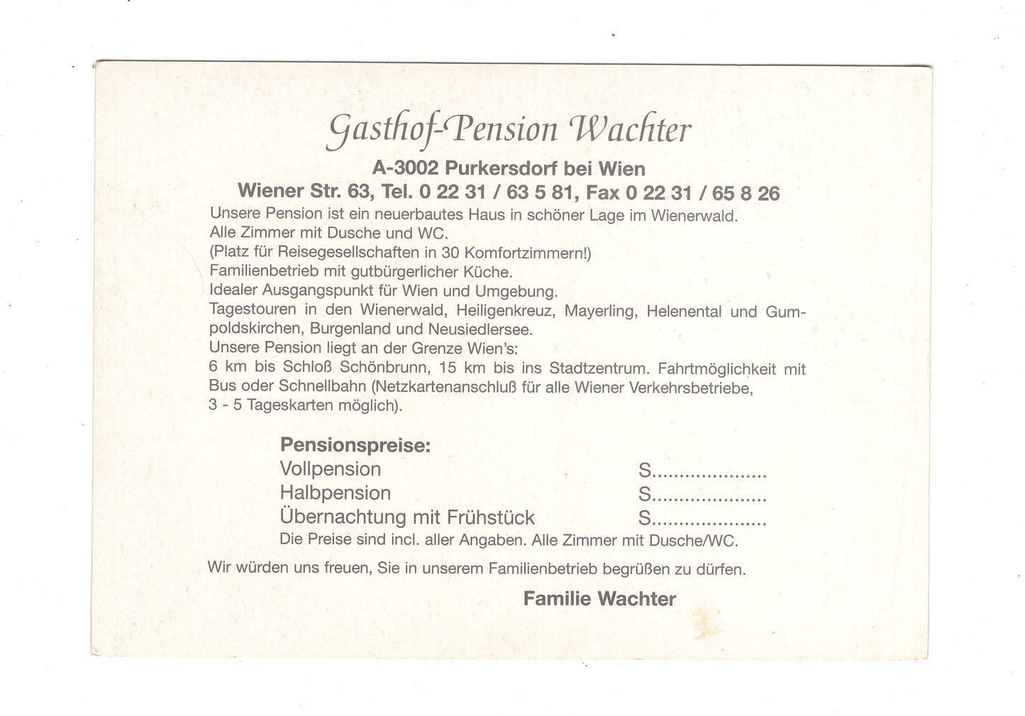 Ansichtskarte Gasthof-Pension Wachter / Purkersdorf bei Wien / Österreich