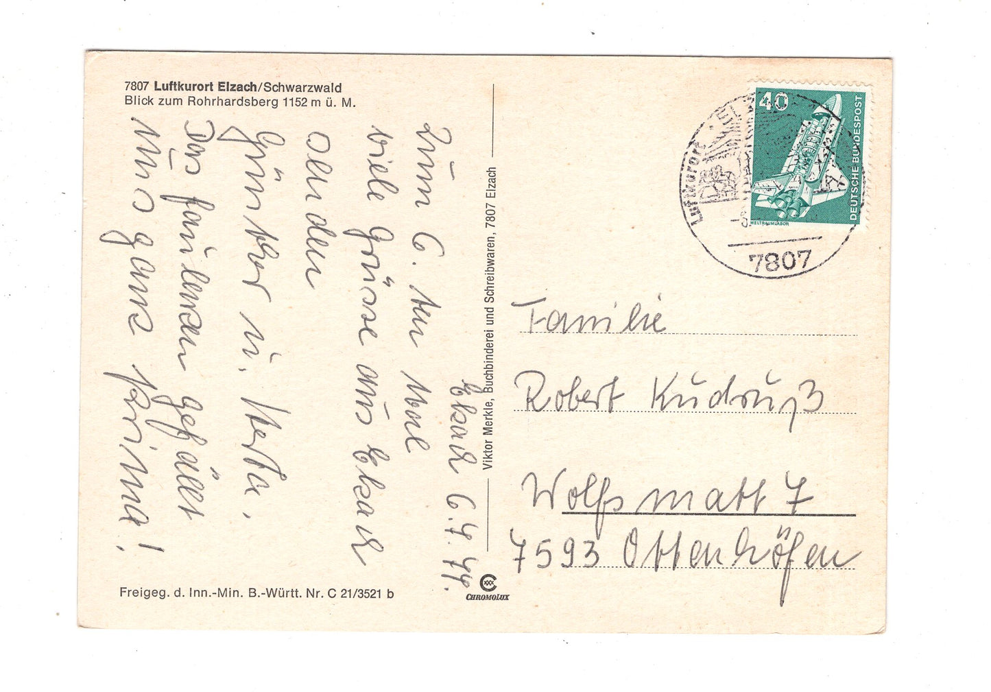 Ansichtskarte Elzach im Schwarzwald / Blick zum Rohrhardsberg / K1-57