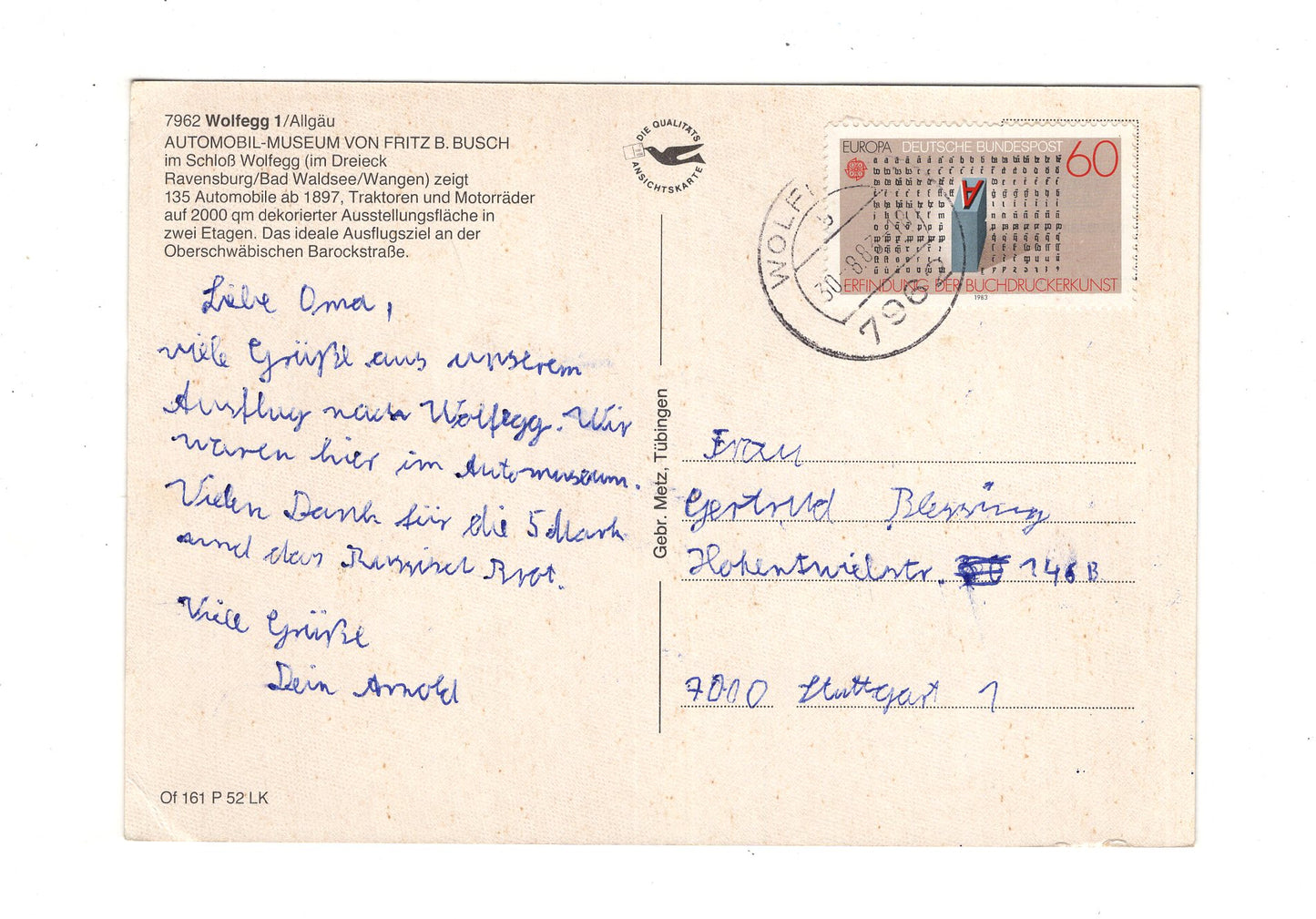 Ansichtskarte Automobilmuseum von Fritz Busch / Wolfegg 1 / Allgäu