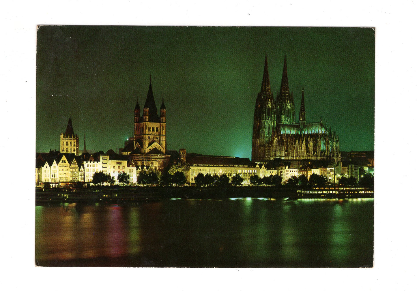 Ansichtskarte Köln am Rhein / Rheinpartie mit Dom bei Nacht / G1-58