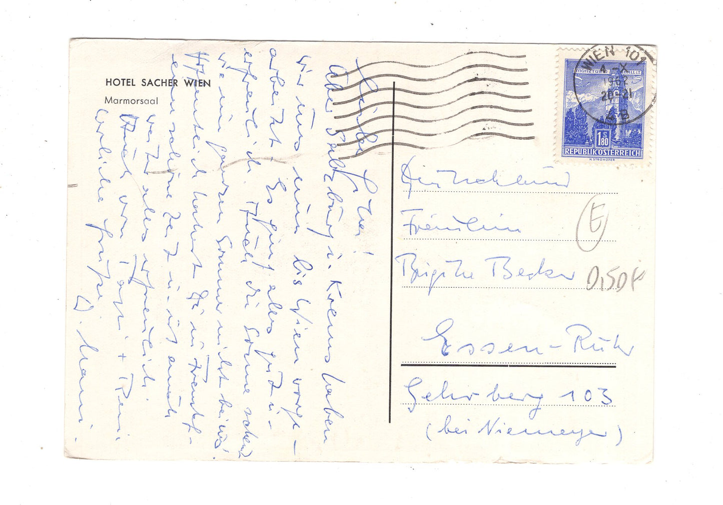 Ansichtskarte Wien / Hotel Sacher / Marmorsaal / Österreich / N1-64