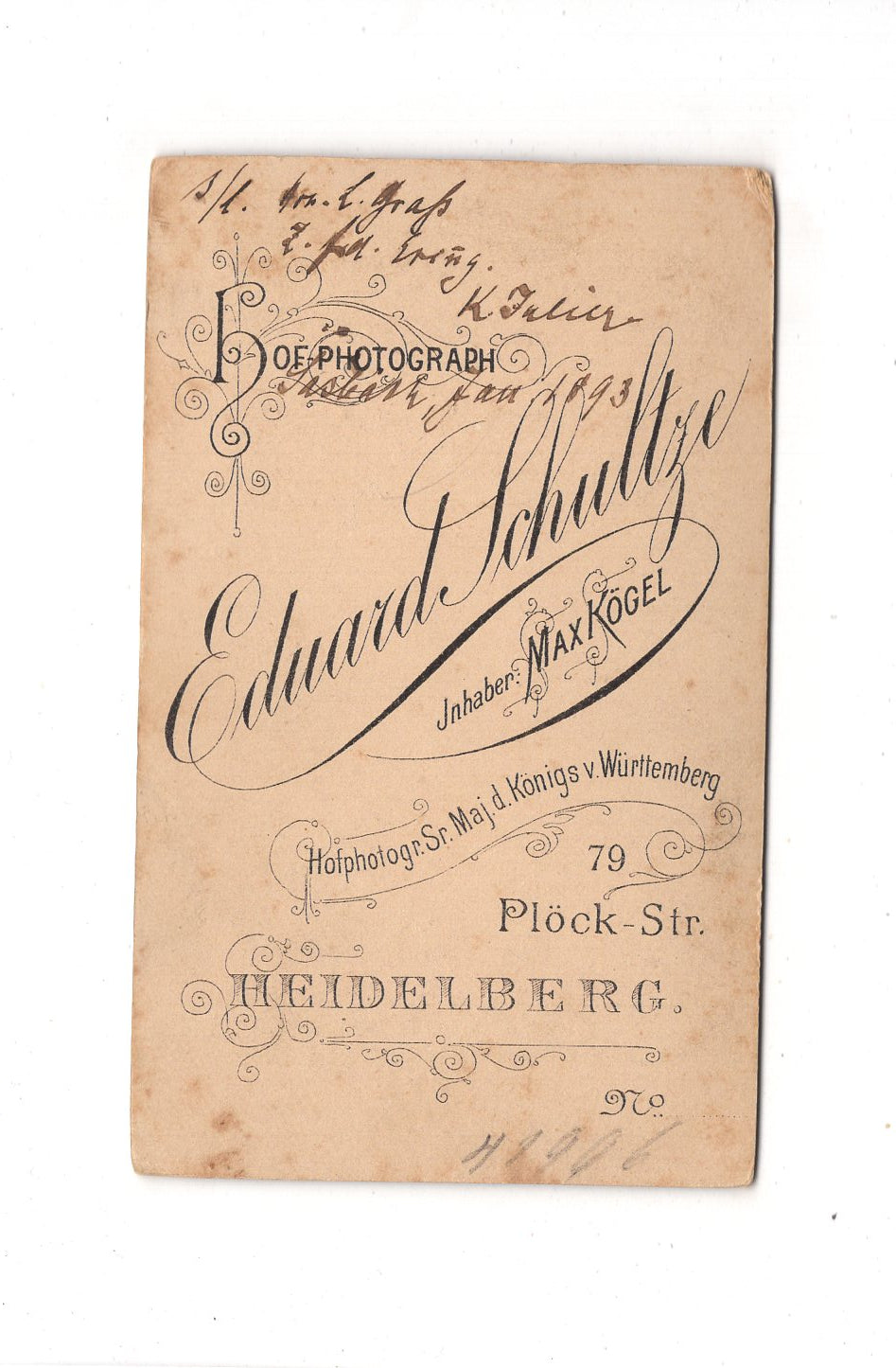 Fotografie Herrenportrait mit Widmung - Heidelberg 1893 / CDV C1-20