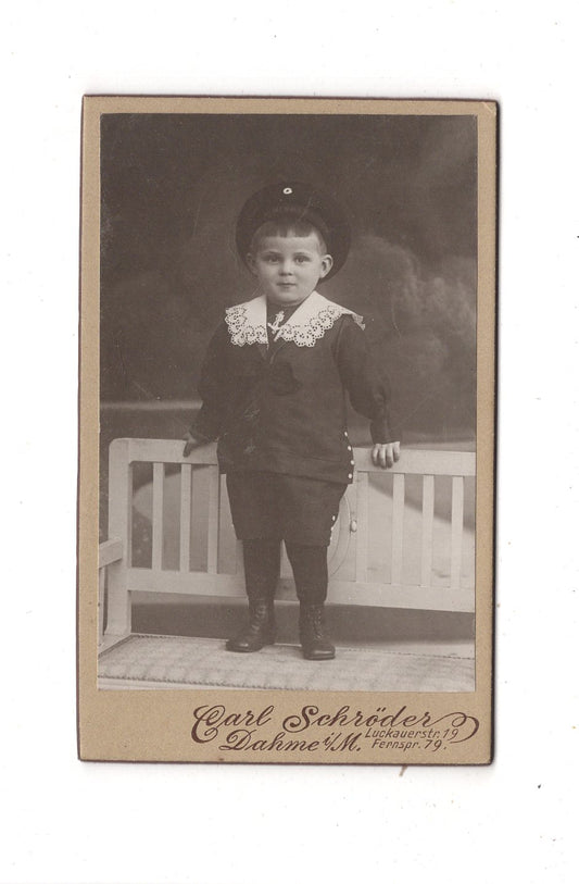 Fotografie Niedlicher kleiner Junge - Ostseebad Dahme um 1910 / CDV M1-25
