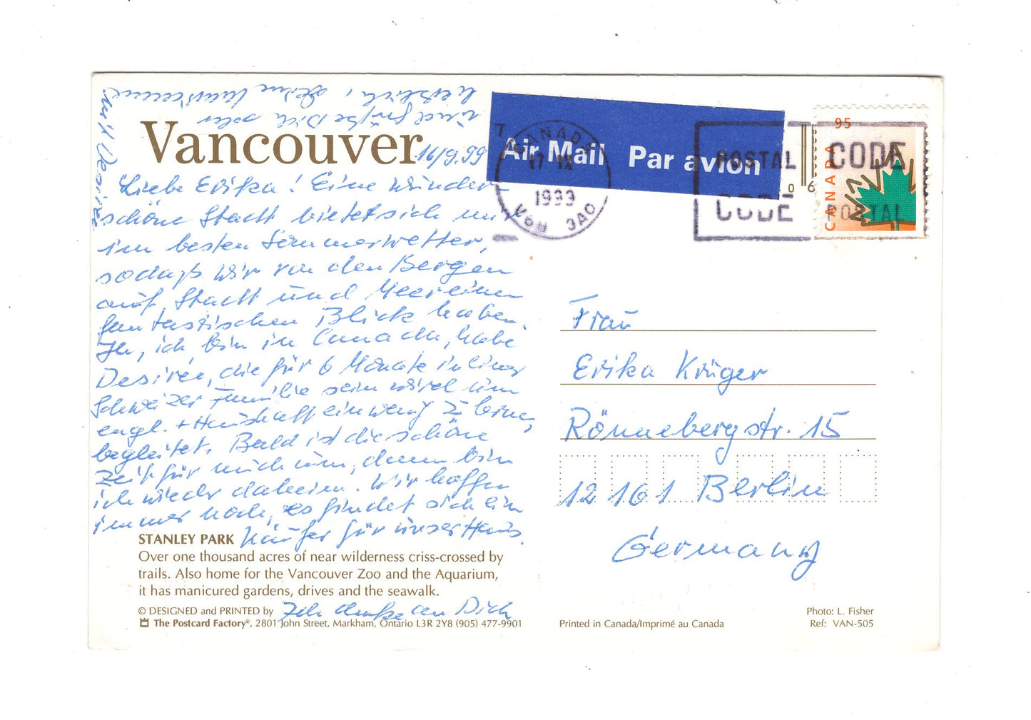 Ansichtskarte Vancouver / British Columbia / Kanada