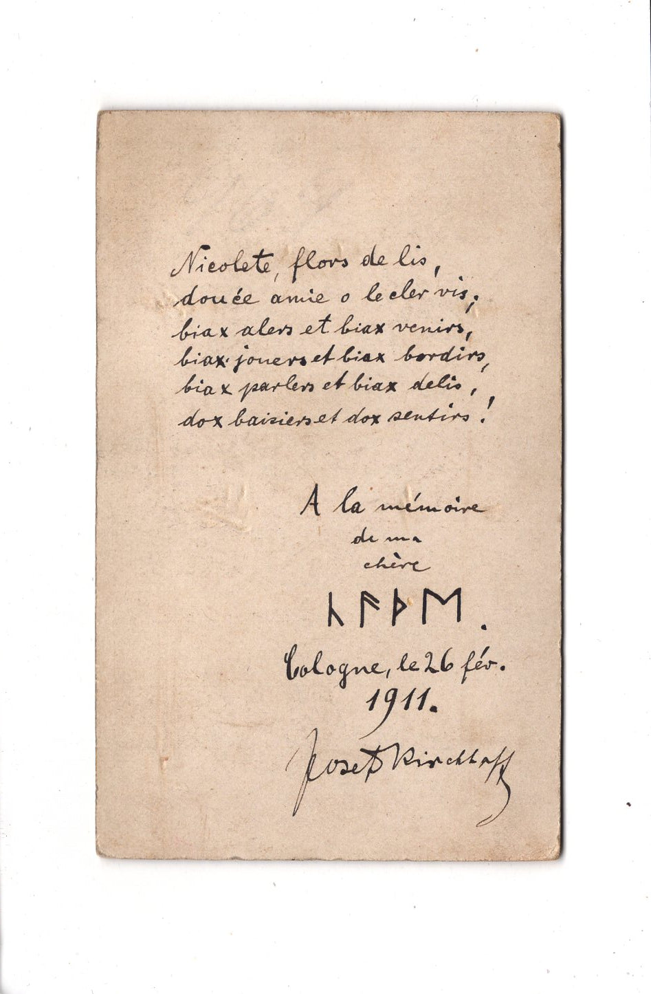 Fotografie Feine junge Dame mit Widmung - Köln am Rhein 1911