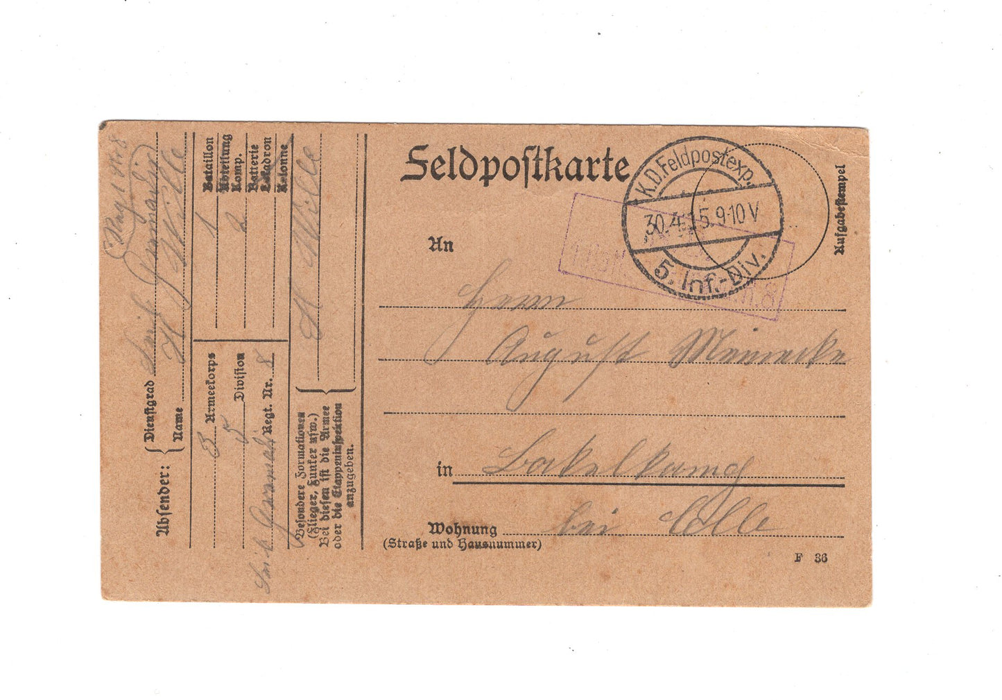 Ansichtskarte / Feldpost Grenadier Rgt. Nr. 8 - 1915