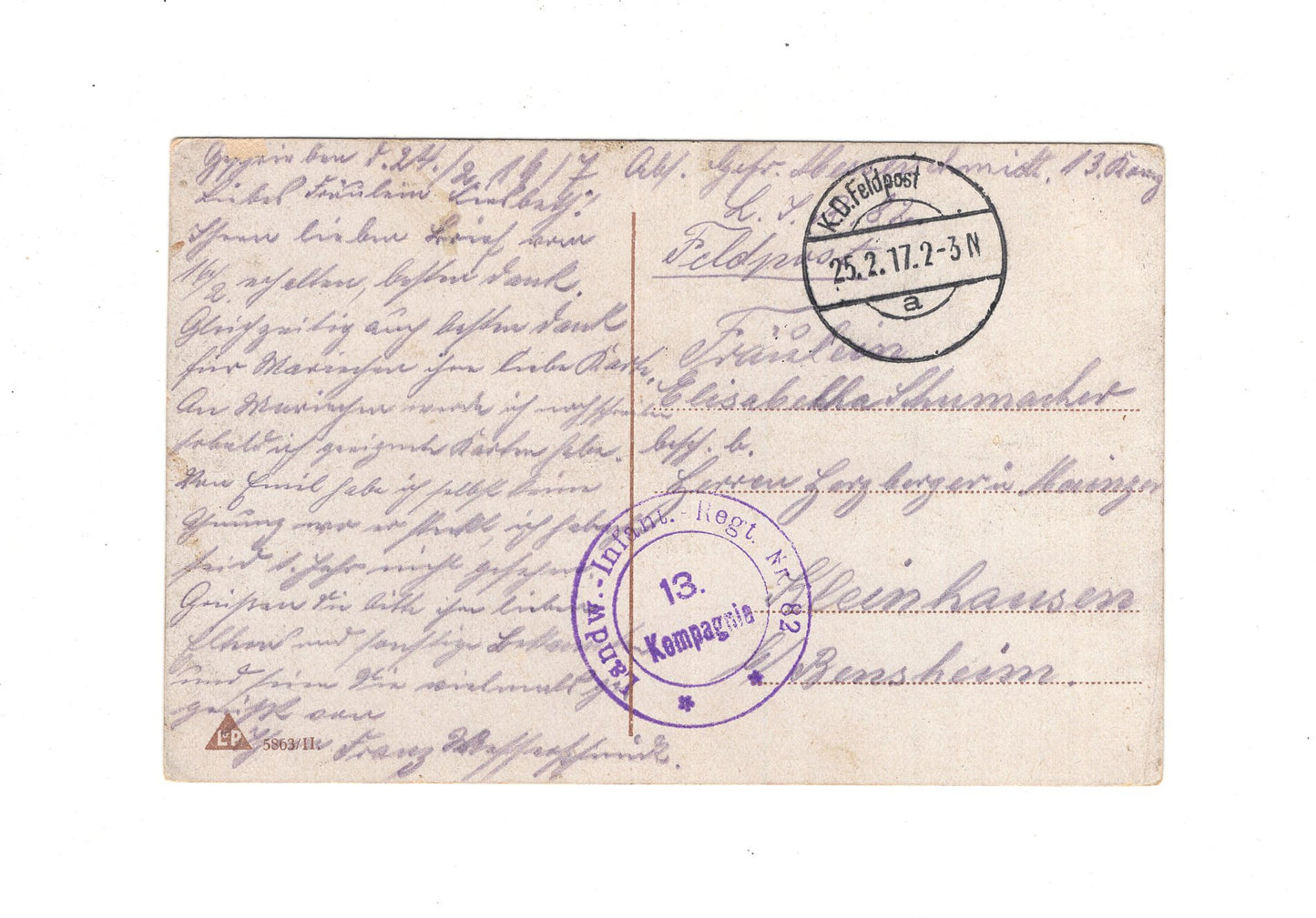 Ansichtskarte / Feldpost / Patriotische Karte / IR 82 - 1917