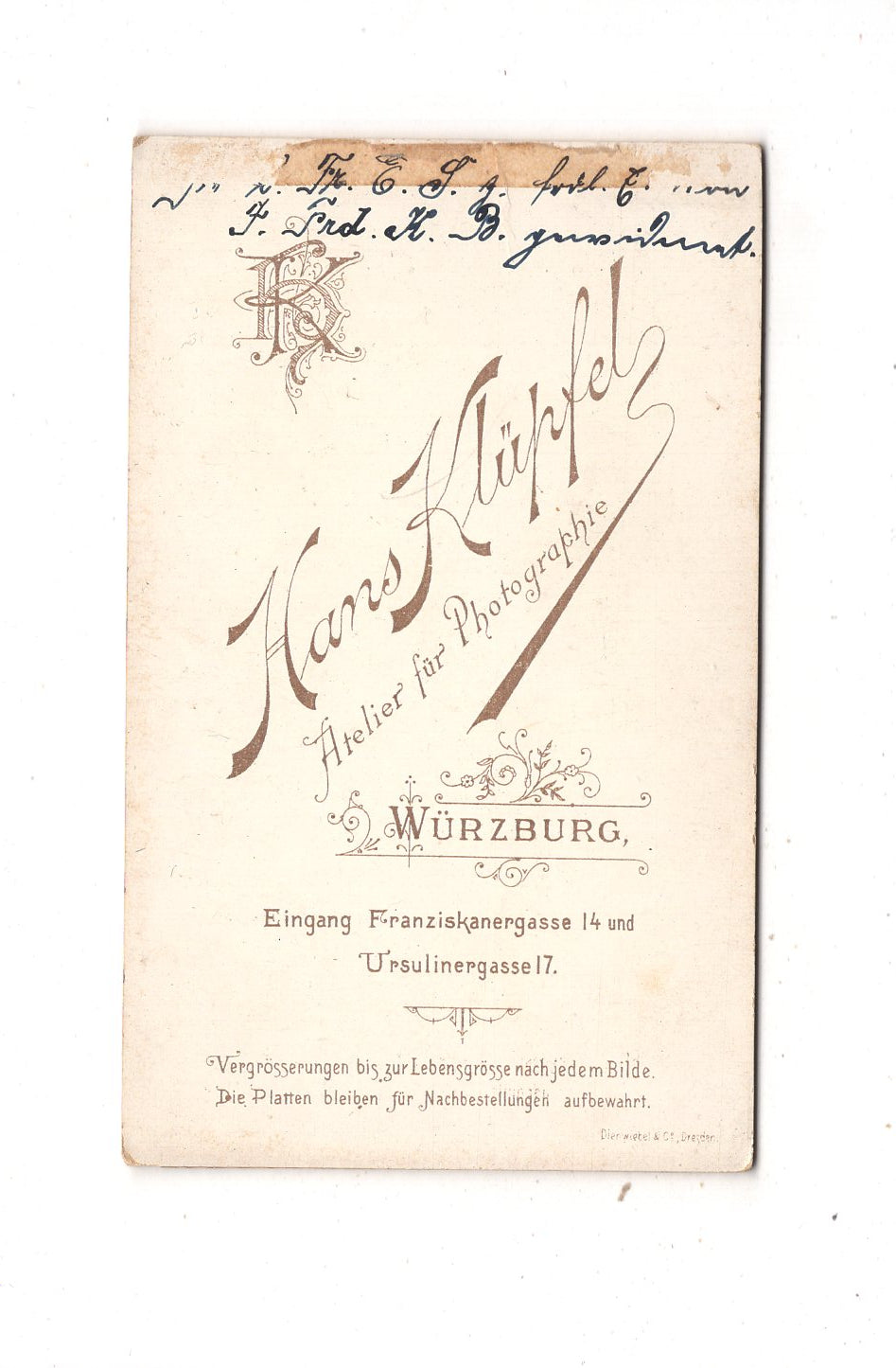 Fotografie Soldat mit Widmung - Würzburg um 1890 / CDV M1-06