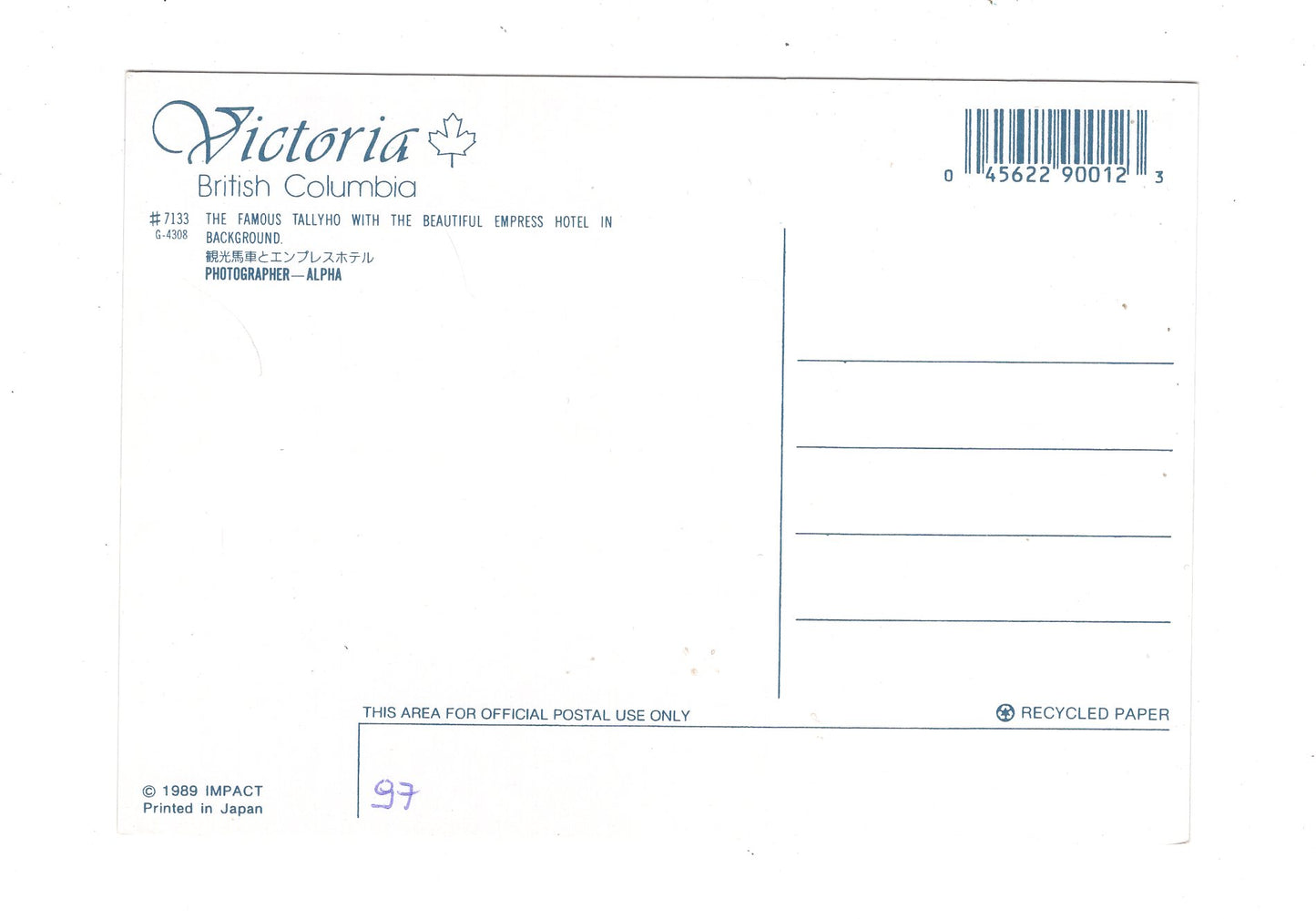 Ansichtskarte Victoria / British Columbia / Kanada