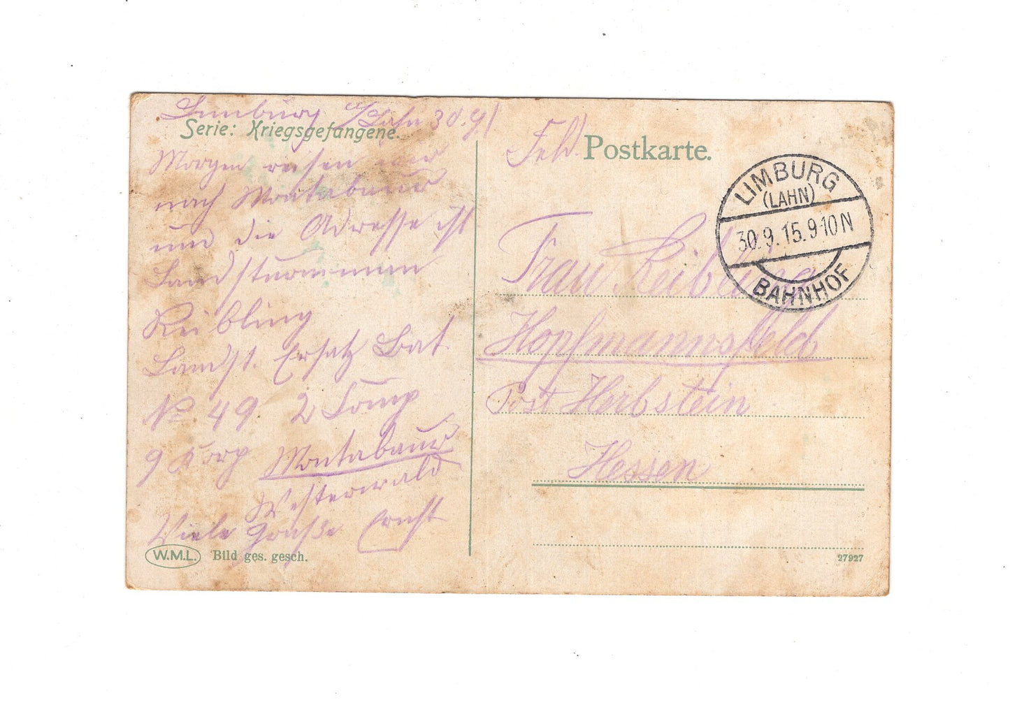 Ansichtskarte / Feldpost / Gefangene Engländer & Schotten - Limburg / Lahn 1915