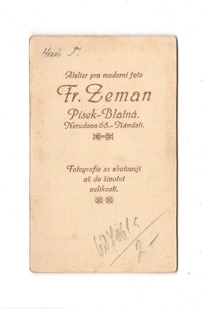Fotografie Herrenportrait - Pisek-Blatna um 1920 / CDV C1-21
