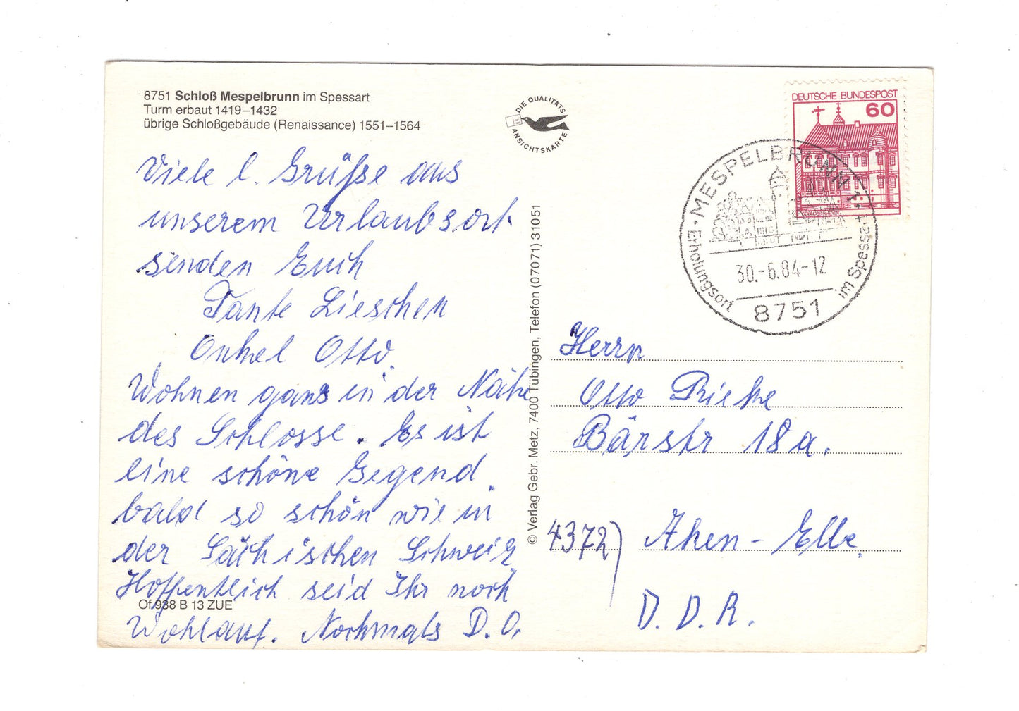 Ansichtskarte Schloss Mespelbrunn im Spessart