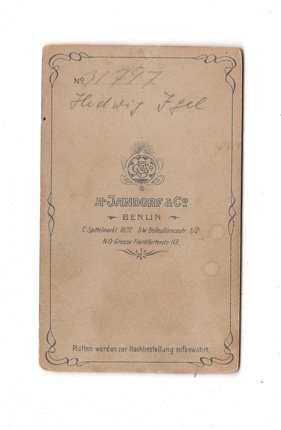 Fotografie Feine Dame / Hedwig Igel - Berlin um 1900 / CDV L1-24