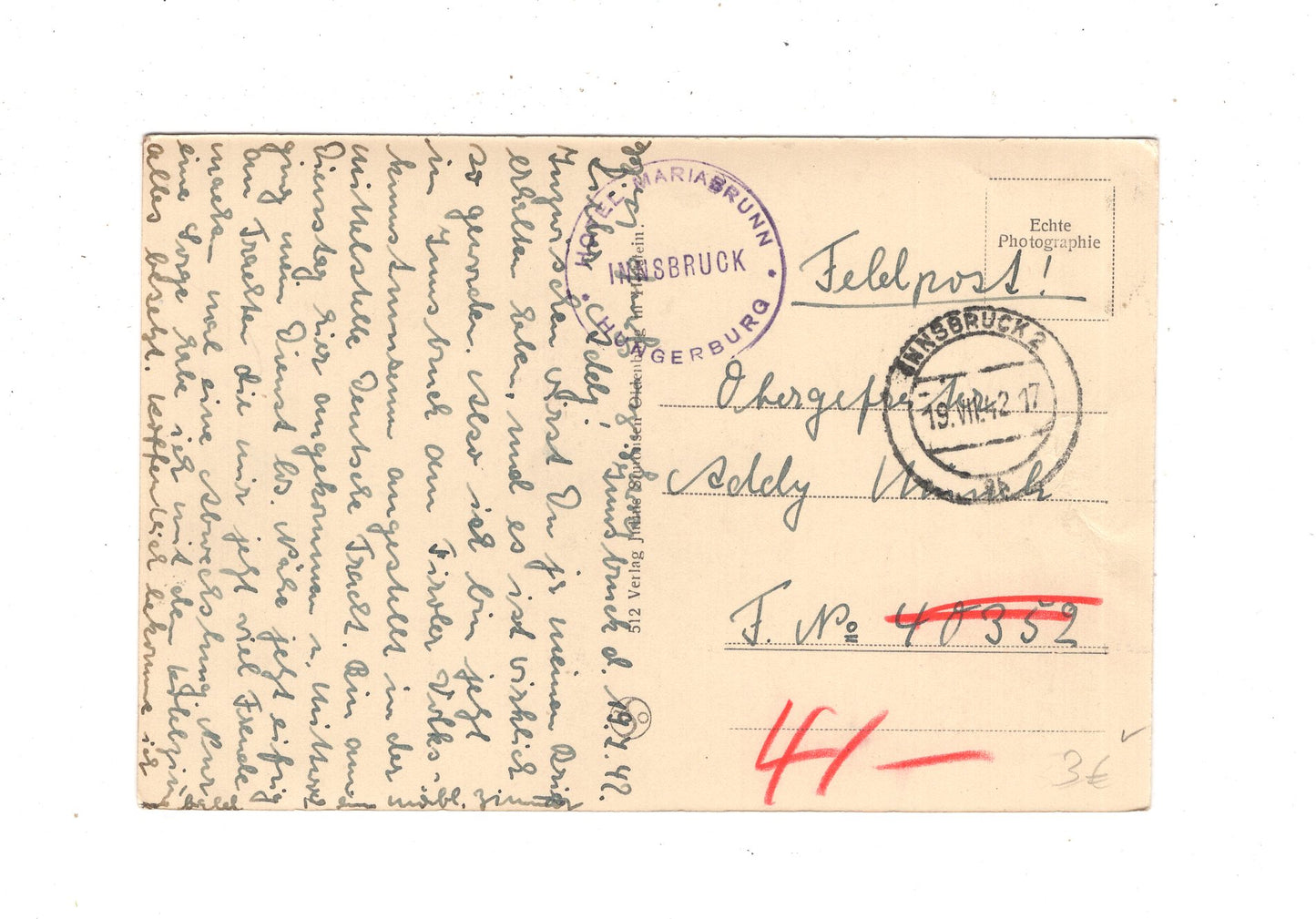 Ansichtskarte Feldpost - Innsbruck / Österreich 1942 / N1-64