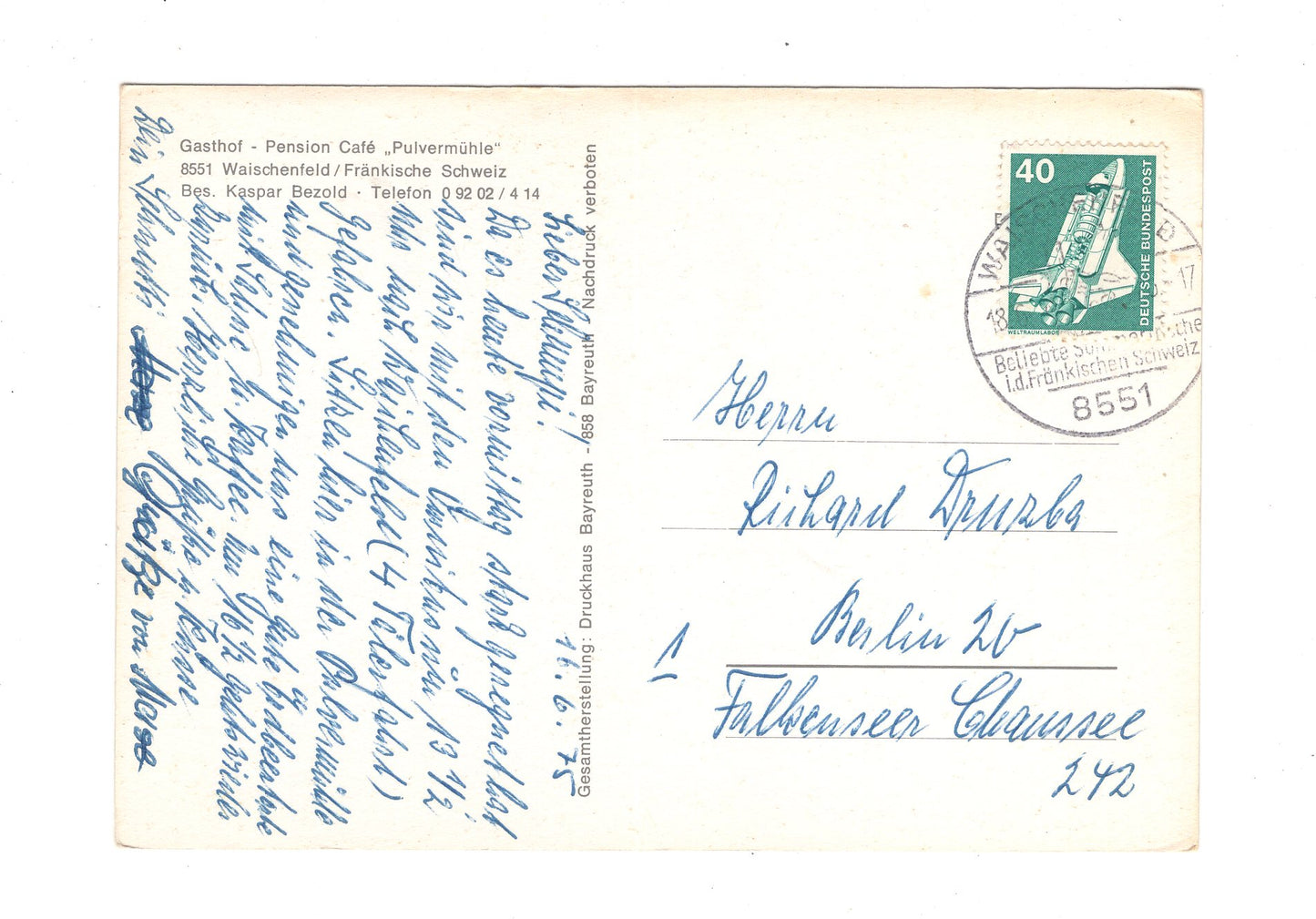 Ansichtskarte Gasthof-Pension Pulvermühle / Waischenfeld / Fränkische Schweiz