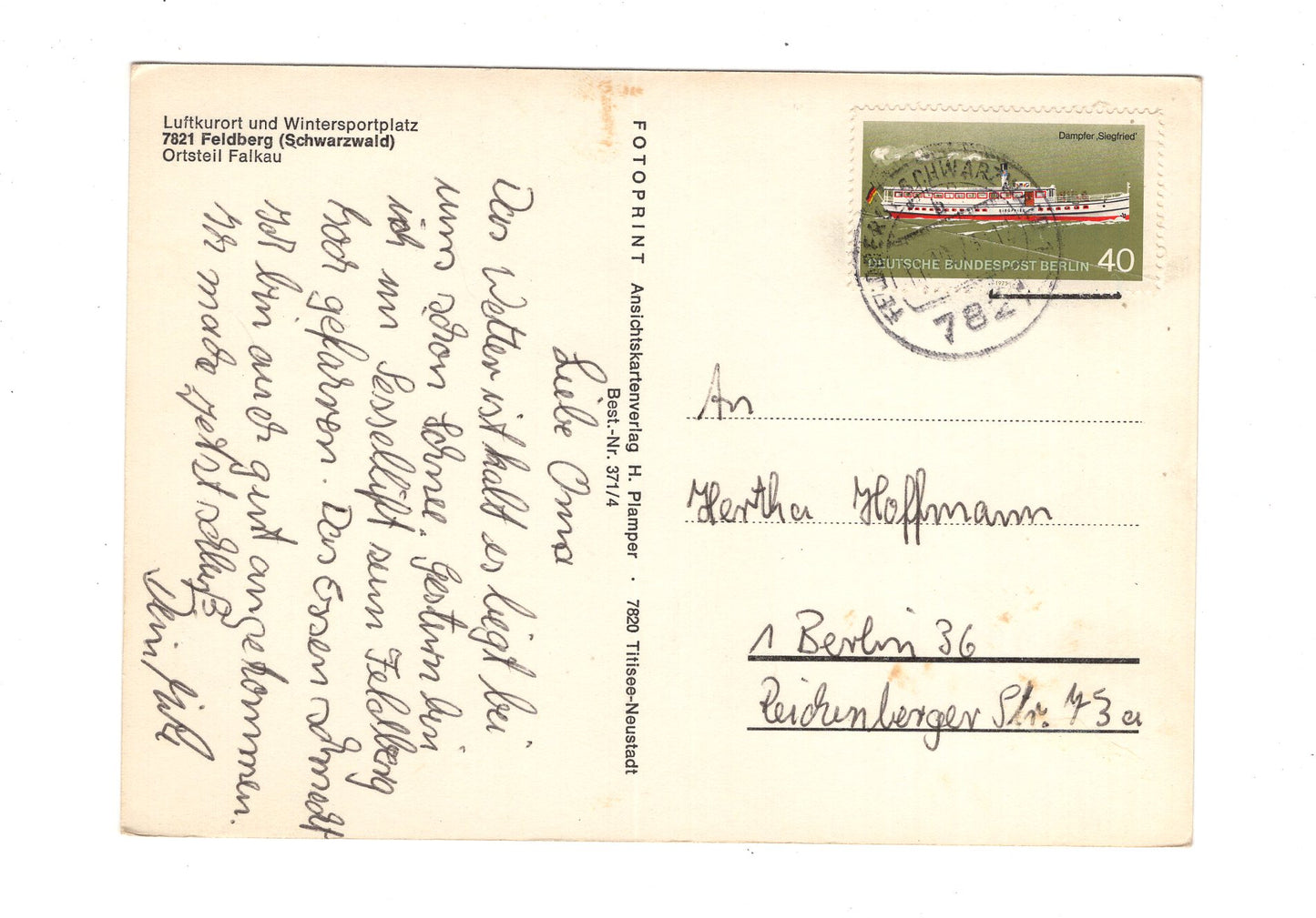 Ansichtskarte Feldberg / Schwarzwald / Ortsteil Falkau