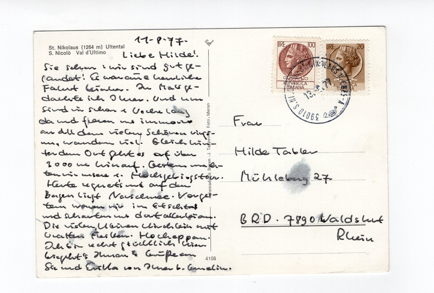 Ansichtskarte St. Nikolaus / Ultental / Südtirol / Italien